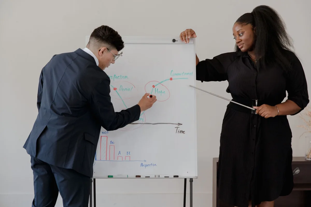 Business coach mapping out how to scale a coaching business in a strategy session